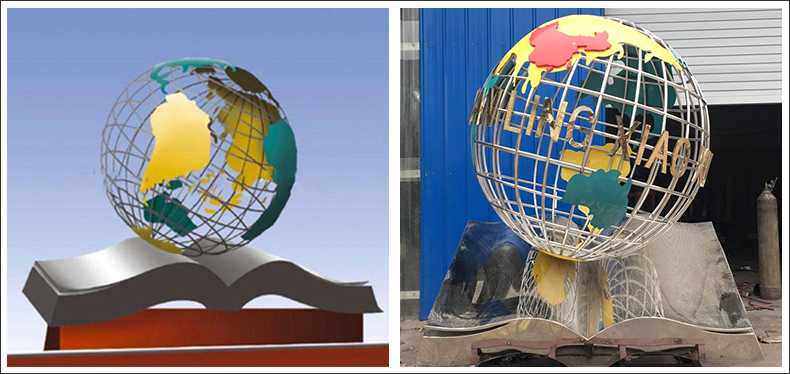 不銹鋼地球，景觀地球雕塑，學校地球儀擺件