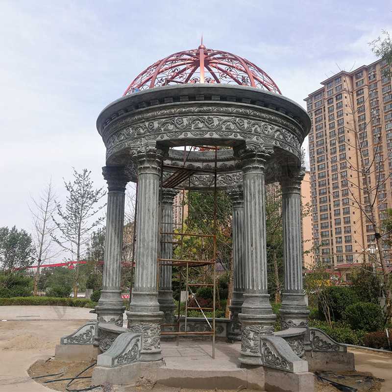 歐式景觀涼亭，小區花園休息亭子，石雕景觀亭子，綠色景觀涼亭1.jpg